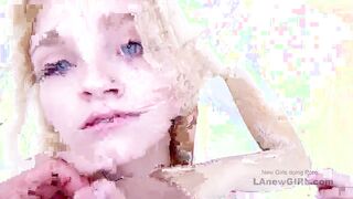 Cute skinny blonde cums really hard on big cock in studio
