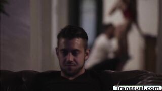 Slut shemale gets her ass licked and fucked by stepbros friend