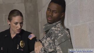 Horny female officers gobbles fake soldier's cock