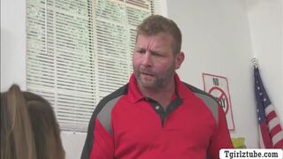 Latina TS cheerleader barebacked by her fat guy teacher