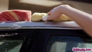 A carwash sgign is not enough, so blonde girlsway show off their skills
