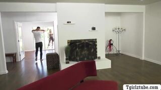 Shemale big tits Natalee Skye gets bareback anal fucked