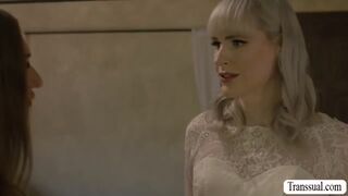 TS bride throated and fucks the pussy of horny brides maid