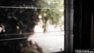 Teen virgin gives handjob and is fucked rough by neighbors