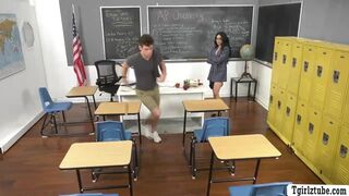 Perv student licks and bareback fucks shemale teachers ass
