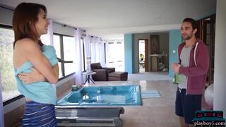 Fathers friend catches busty teen CeCe Capella in their home gym training