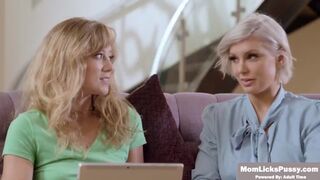 Gorgeous MILF stepmommy teaches stepdaughter how to masturbate