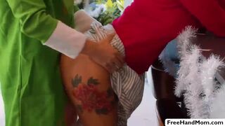 Milf  threesome with stepson and sexy stepdaughter